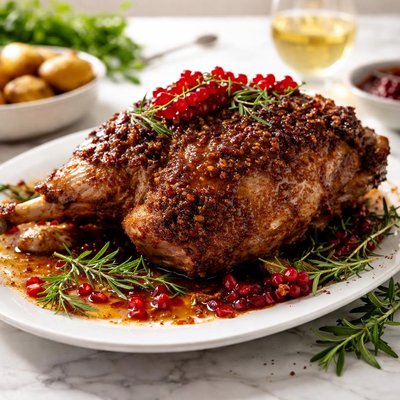 Image of Roast Shoulder of Lamb with Mustard and Red Currant Glaze