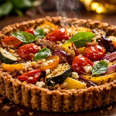 Image of Roast Vegetable Tart with Walnut Crust