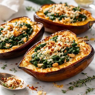 Image of Roasted Acorn Squash with Spinach and Gruyere