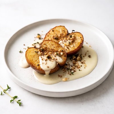 Image of Roasted Apples with Bourbon Crme Anglaise