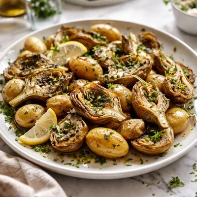 Image of Roasted Artichokes New Potatoes