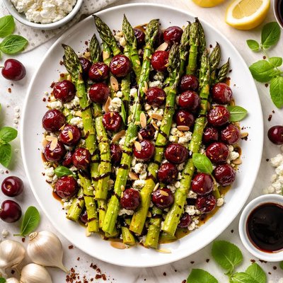 Image of Roasted Asparagus and Cherries