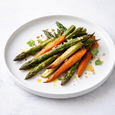 Image of Roasted Asparagus Baby Carrots and Scallions
