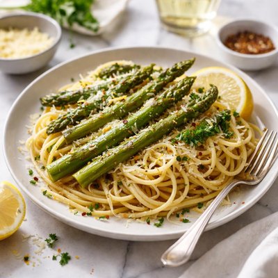 Image of Roasted Asparagus Pasta with Garlic Butter