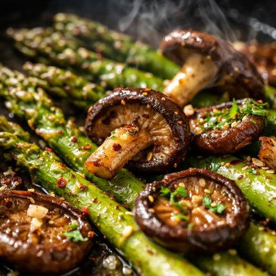 Image of Roasted Asparagus Shiitake Mushrooms