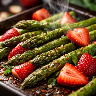 Image of Roasted Asparagus with Fresh Strawberries
