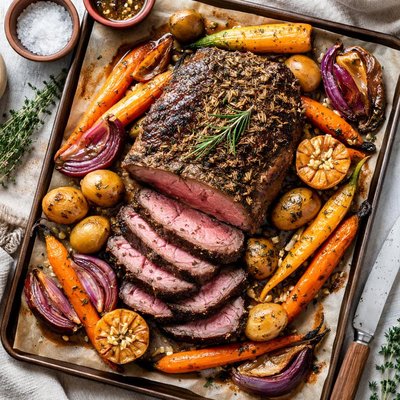 Image of Roasted Beef Rib Eye Root Vegetables