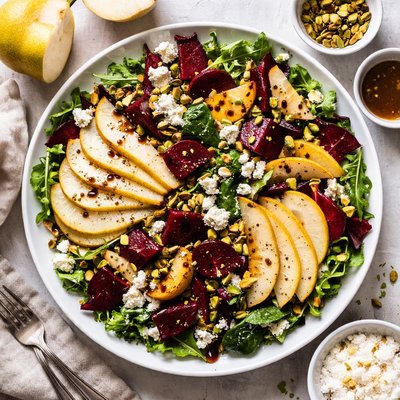 Image of Roasted Beet Pistachio and Pear Salad