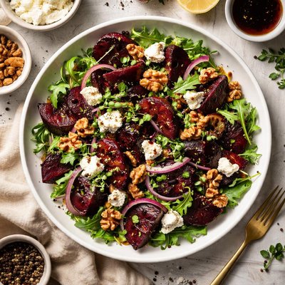 Image of Whole30 Roasted Beetroot Salad with Goat Cheese and Walnuts