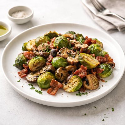 Image of Roasted Brussel Sprouts with Mushrooms Bacon