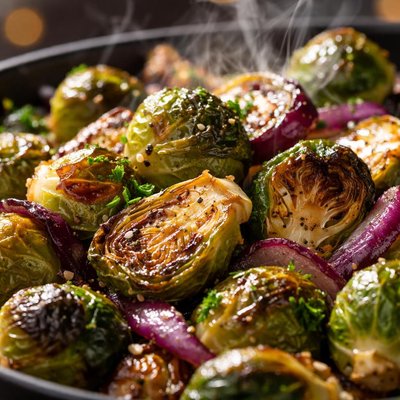 Image of Roasted Brussels Sprouts and Red Onions