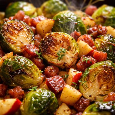 Image of Roasted Brussels Sprouts with Apple and Pancetta