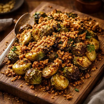Image of Roasted Brussels Sprouts with Dijon Walnuts and Crisp Crumbs
