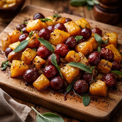 Image of Roasted Butternut Squash Red Grapes and Sage
