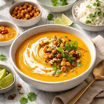 Image of Roasted Butternut Squash Soup and Curry Condiments