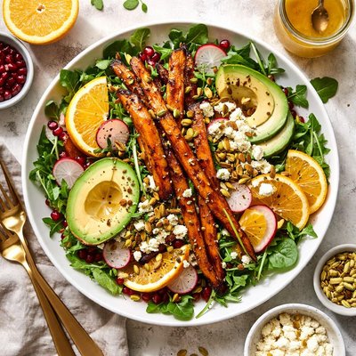Image of Roasted Carrot Avocado Salad with Citrus Dressing