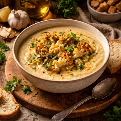 Image of Roasted Cauliflower Leek Garlic Soup