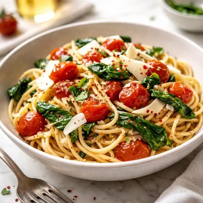 Image of Roasted Cherry Tomato Spinach and Asiago Pasta