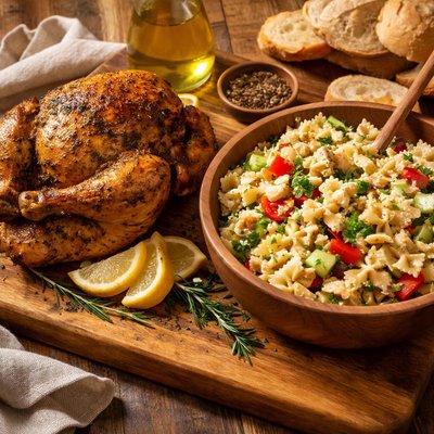 Image of Roasted Chicken and Bow Tie Pasta Salad Low Fat