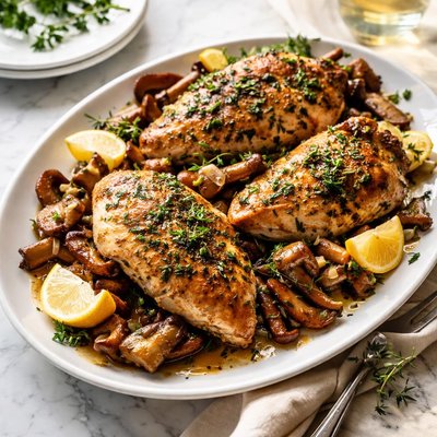 Image of Roasted Chicken Breasts with Herbs and Porcini Mushrooms