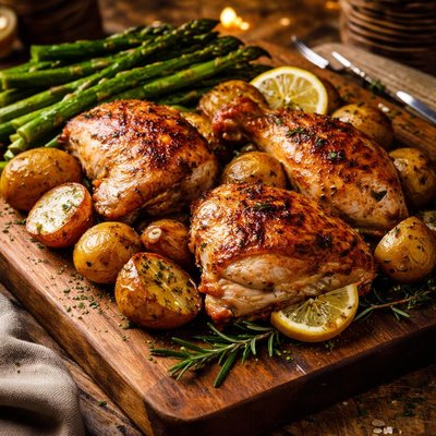 Image of Roasted Chicken New Potatoes Asparagus