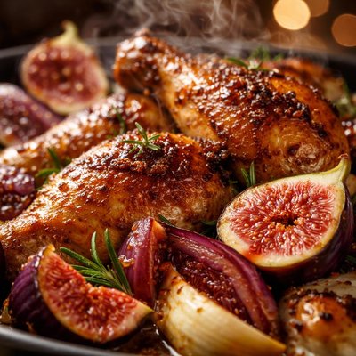 Image of Roasted Chicken with Fresh Figs and Onions