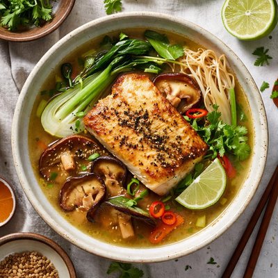 Image of Roasted Cod with Shiitake Mushrooms in Miso Broth