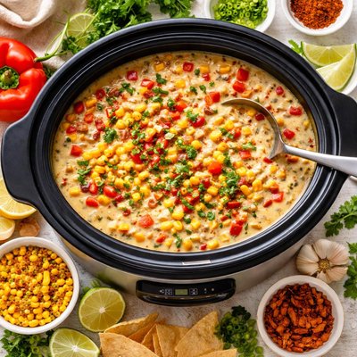 Image of Roasted Corn and Red Pepper Chowder Crock Pot Slow Cooker