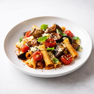Image of Roasted Eggplant and Tomato Pasta with Stilton