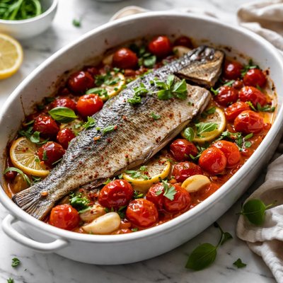 Image of Roasted Fish with Tomatoes