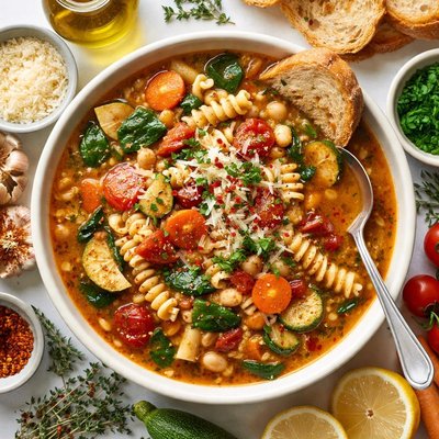 Image of Roasted Garlic and Vegetable Soup with Pasta