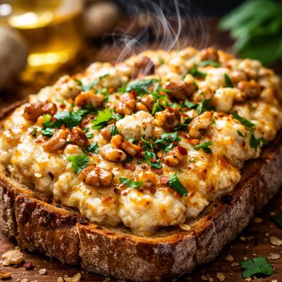 Image of Roasted Garlic Feta and Walnut Dip Toasted