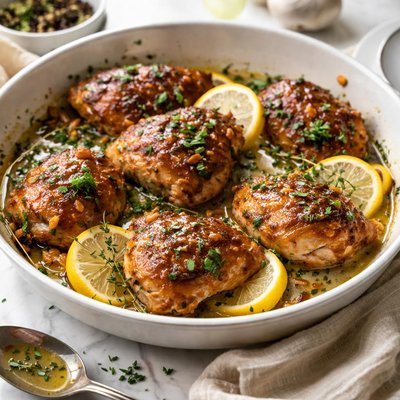 Image of Roasted Garlic Glazed Chicken with Lemon Herb Sauce