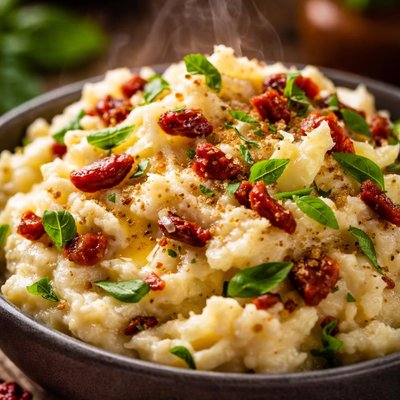 Image of Roasted Garlic Mashed Potatoes with Basil and Sun Dried Tomatoes