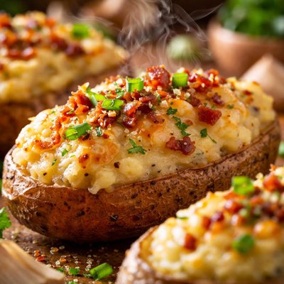 Image of Roasted Garlic Twice Baked Cheesy Potatoes