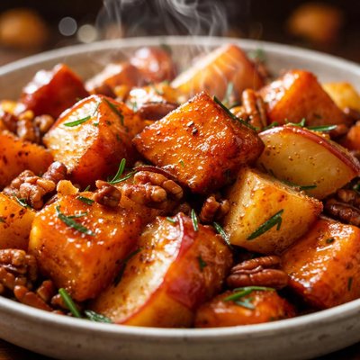 Image of Roasted Glazed Sweet Potatoes with Apples