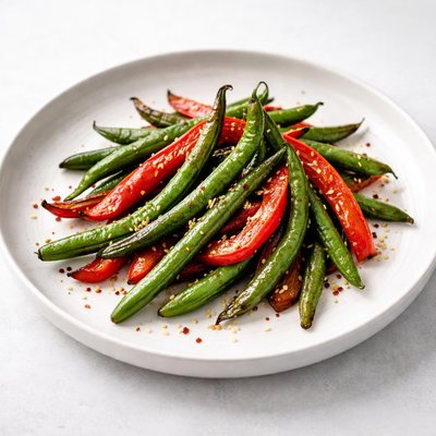Image of Roasted Green Beans and Red Peppers