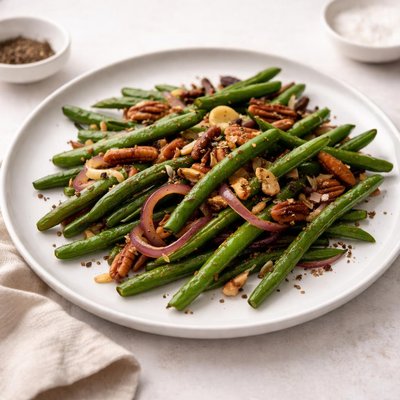 Image of Roasted Green Beans with Garlic Onions and Pecans