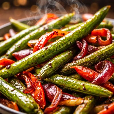 Image of Roasted Green Beans with Peppers and Onions