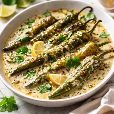 Image of Roasted Green Chilies in Cumin Garlic Cream