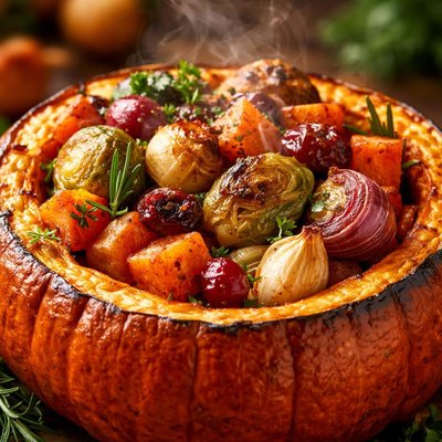 Image of Roasted Harvest Vegetables in a Baked Pumpkin