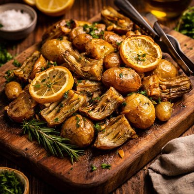 Image of Roasted Lemon Potatoes with Artichokes