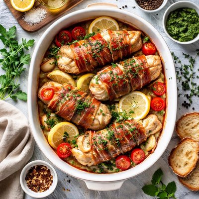 Image of Roasted Monkfish with Herbs and Prosciutto