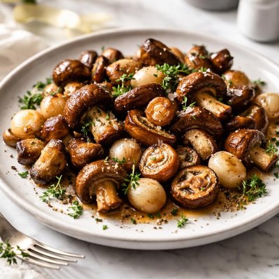 Image of Roasted Mushrooms and Pearl Onions