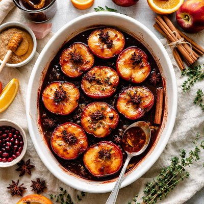 Image of Roasted Nectarines with Mulled Wine Sauce