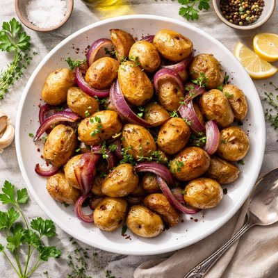 Image of Roasted New Potatoes with Red Onions