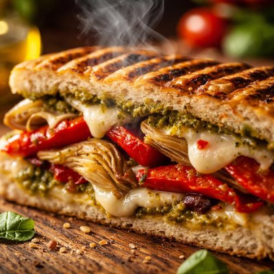 Image of Roasted Pepper and Artichoke Panini