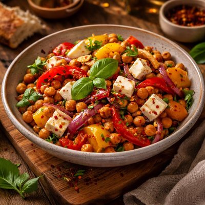 Image of Roasted Pepper Chickpea and Cheese Salad