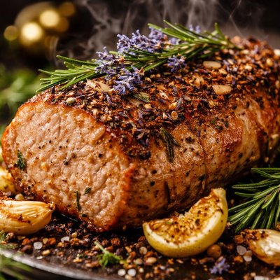 Image of Roasted Pork Loin with Rosemary Lavender and Garlic
