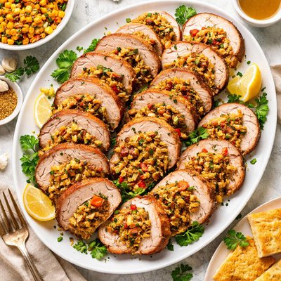Image of Roasted Pork Tenderloin with Cajun Cornbread Stuffing